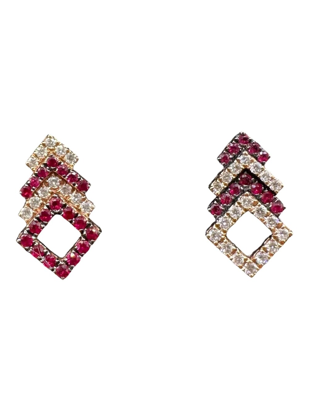 18K Rose Gold Ruby Diamond Earrings 0.25ctw Rubies 0.19ctw Diamonds